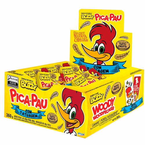 CHICLE BUZZY PICA-PAU FIGURINHAS RICLAN TUTTI-FRUTTI 360GR - DP COM 90 UN