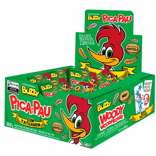 CHICLE BUZZY PICA-PAU FIGURINHAS RICLAN HORTELÃ 360GR - DP COM 90 UN