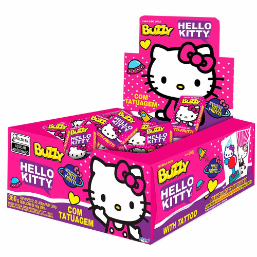 CHICLE BUZZY HELLO KITTY FIGURINHAS RICLAN TUTTI-FRUTTI 360GR - DP COM 90 UN