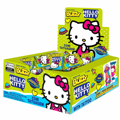 CHICLE BUZZY HELLO KITTY FIGURINHAS RICLAN HORTELÃ 360GR - DP COM 90 UN