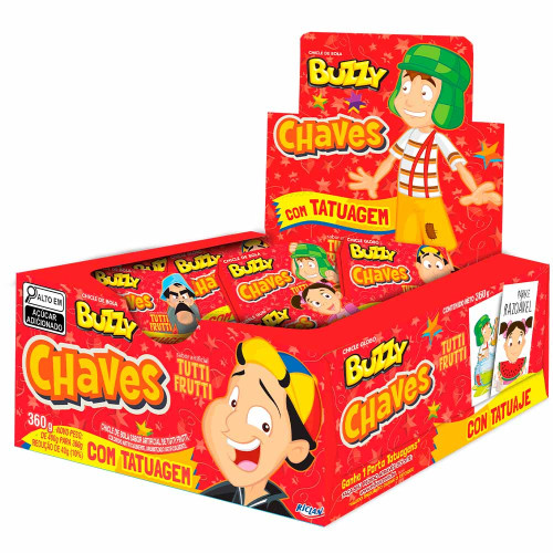 CHICLE BUZZY CHAVES FIGURINHAS RICLAN TUTTI-FRUTTI 360GR - DP COM 90 UN