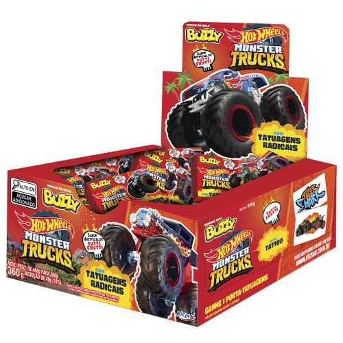 CHICLE BUZZY HOTWHEELS TATUAGEM RICLAN TUTTI-FRUTTI 360GR - DP COM 90 UN