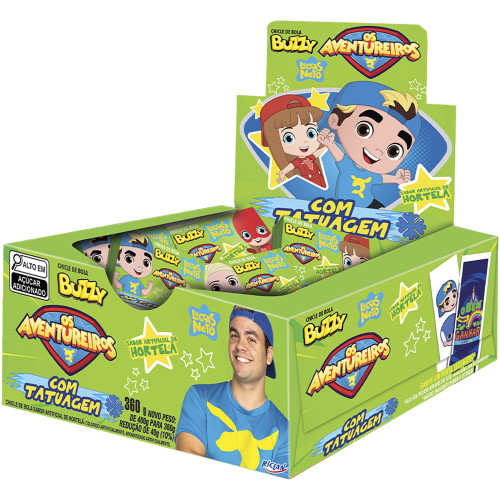 CHICLE BUZZY LUCCAS NETO FIGURINHAS RICLAN HORTELÃ 360GR - DP COM 90 UN
