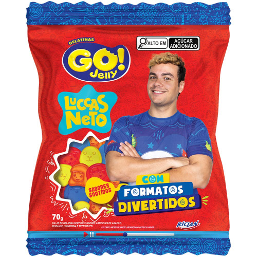 BALA GELATINA RICLAN GO JELLY 70GR LUCCAS NETO SABORES SORTIDOS - CX COM 12 UN