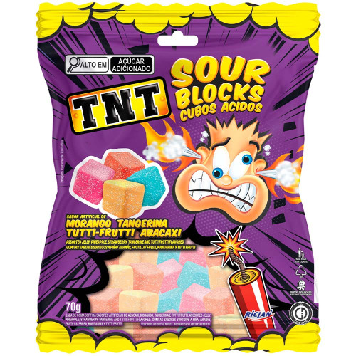 BALA GELATINA RICLAN GO JELLY 70GR TNT SOUR BLOCKS - CX COM 12 UN