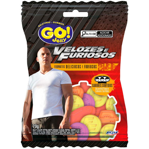 BALA GELATINA RICLAN GO JELLY 70GR VELOZES E FURIOSOS - CX COM 12 UN