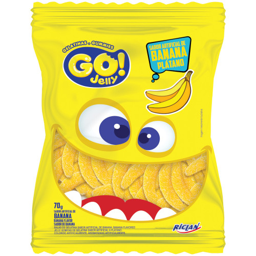 BALA GELATINA RICLAN GO JELLY 70GR BANANA - CX COM 12 UN
