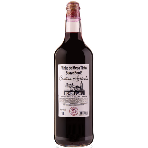 VINHO CANTINA AGRÍCOLA 1 LITRO SUAVE BORDÔ - CX COM 12 UN
