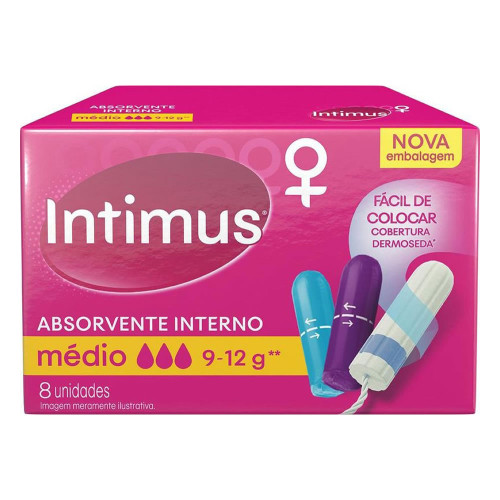 ABSORVENTE INTIMUS INTERNO C/ 8UN MÉDIO - CX COM 12 DP