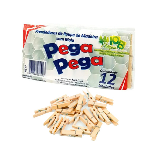 PRENDEDOR DE ROUPA PEGA PEGA MADEIRA C/12 PEQUENO - FD COM 50 UN