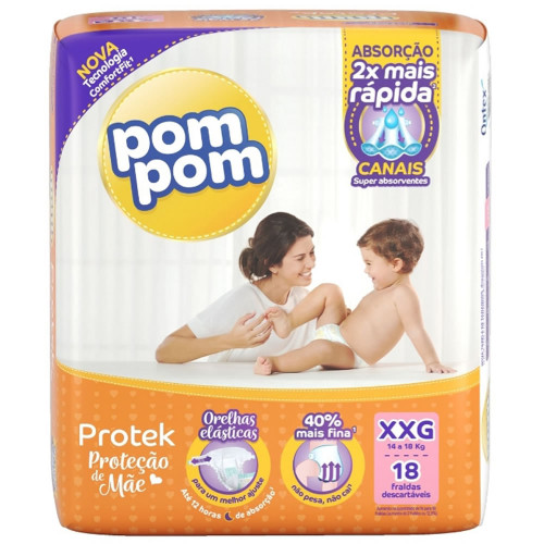 FRALDA POM POM JUMBO C/18 - TAMANHO XXG FD COM 6 UN