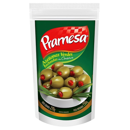 AZEITONA VERDE PRAMESA SACHÊ 150GR RECHEADA - CX COM 24 UN