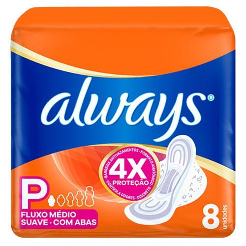 ABSORVENTE ALWAYS C/ 8UN SUAVE COM ABAS - CX COM 18 UN