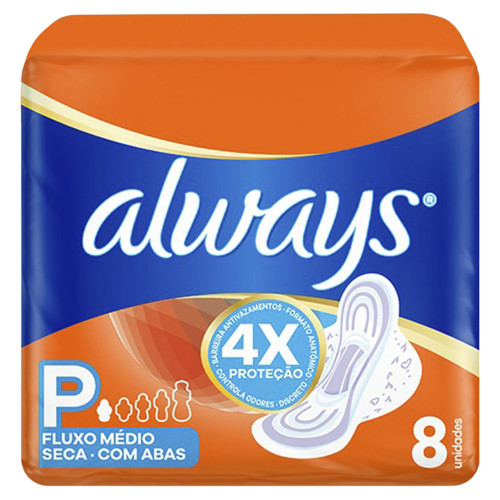 ABSORVENTE ALWAYS C/ 8UN SECA COM ABAS - CX COM 18 UN
