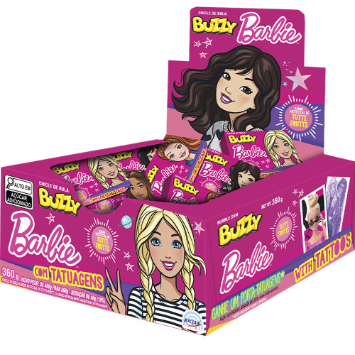 CHICLE BUZZY BARBIE TATUAGEM RICLAN TUTTI-FRUTTI 360GR - DP COM 90 UN