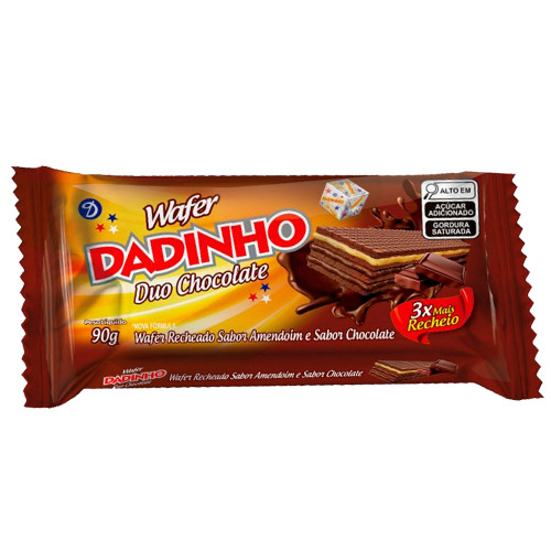 BISCOITO WAFER DADINHO 90GR DUO CHOCOLATE - CX COM 50 UN