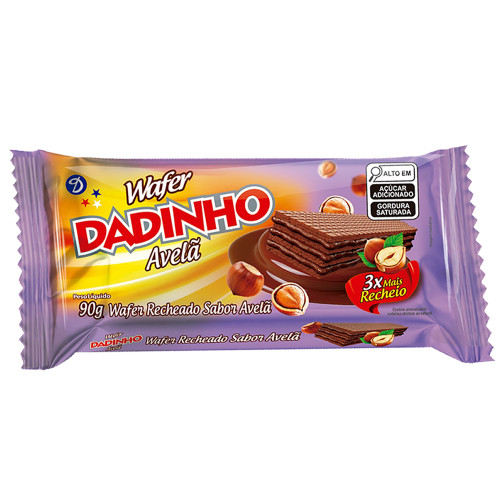 BISCOITO WAFER DADINHO 90GR AVELÃ - CX COM 50 UN