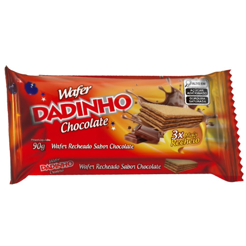 BISCOITO WAFER DADINHO 90GR CHOCOLATE - CX COM 50 UN