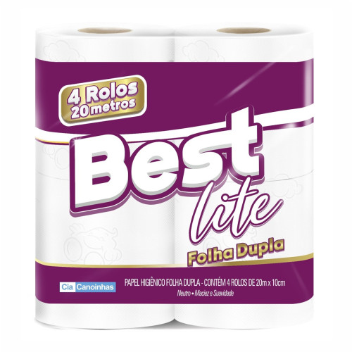 PAPEL HIGIÊNICO BEST LITE C/4 ROLOS 20 METROS FOLHA DUPLA - FD COM 24 PC