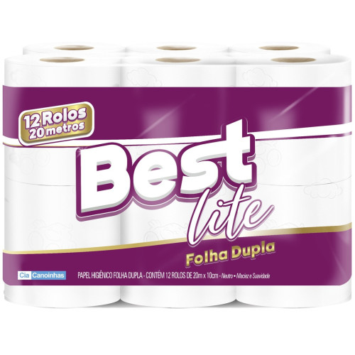PAPEL HIGIÊNICO BEST LITE C/12 ROLOS 20 METROS PK FOLHA DUPLA - FD COM 8 PC