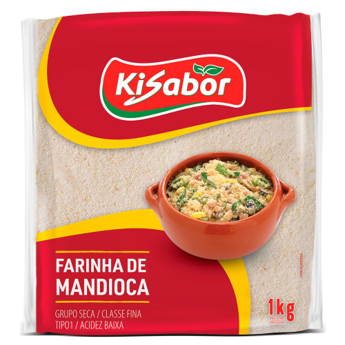FARINHA DE MANDIOCA FINA KISABOR 1 KILO CRUA - FD COM 12 UN