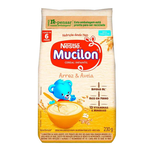 MINGAU MUCILON NESTLÉ SACHÊ 230GR ARROZ E AVEIA - CX COM 12 UN
