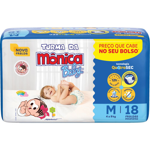 FRALDA TURMA DA MÔNICA BABY JUMBINHO C/18 - TAMANHO M FD COM 8 UN