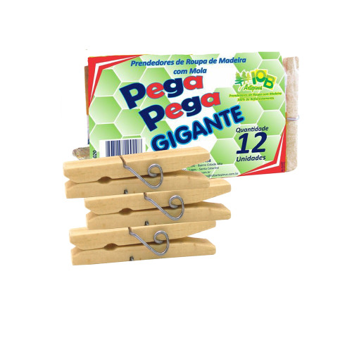 PRENDEDOR DE ROUPA PEGA PEGA MADEIRA C/12 GRANDE - FD COM 50 UN