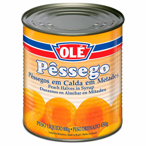 PÊSSEGOS EM CALDA EM METADES OLÉ 450GR - CX COM 12 UN