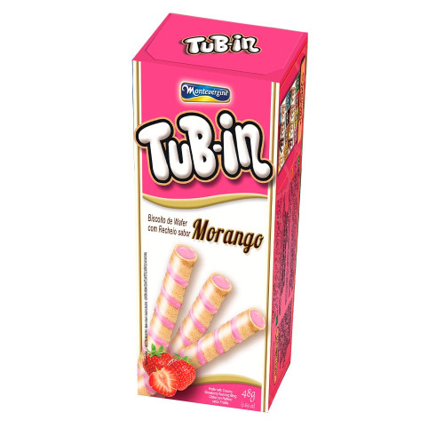 BISCOITO WAFER TUB-IN MONTEVÉRGINE 48GR MORANGO - CX COM 24 UN