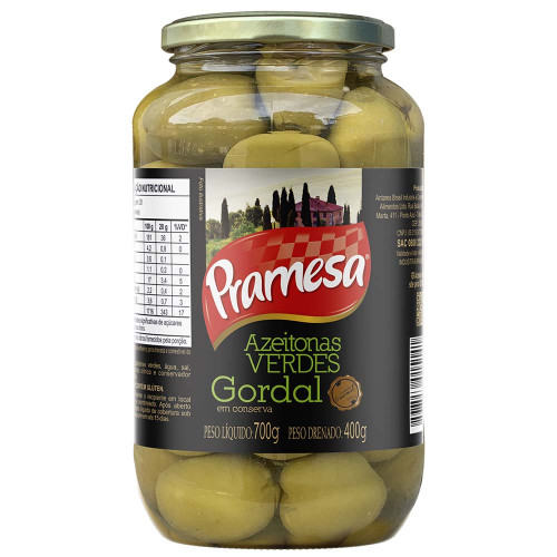 AZEITONA VERDE GOURMET PRAMESA POTE 400GR GORDAL - CX COM 12 UN