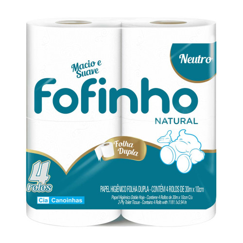 PAPEL HIGIÊNICO FOFINHO NATURAL 4X30MT FOLHA DUPLA - FD COM 24 PC