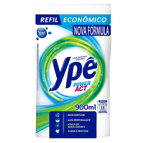 LAVA ROUPAS LÍQUIDO YPÊ SACHÊ 900ML POWER ACTION - CX COM 12 UN