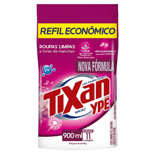 LAVA ROUPAS LÍQUIDO TIXAN YPÊ SACHÊ 900ML  MACIEZ - CX COM 12 UN