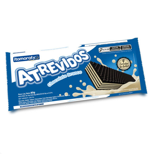BISCOITO WAFER ATREVIDOS ITAMARATY 80GR CHOCOLATE BRANCO - CX COM 50 UN