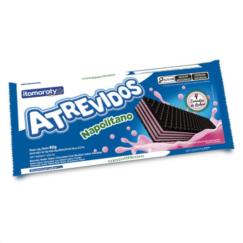 BISCOITO WAFER ATREVIDOS ITAMARATY 80GR NAPOLITANO - CX COM 50 UN