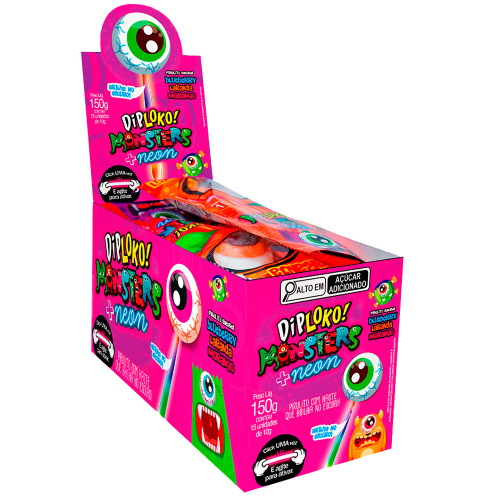 PIRULITO DIP LOKO NEON SORTIDOS 150GR MONSTERS - DP COM 15 UN