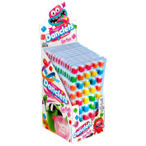 MINI CHICLE DANCLETS SORTIDOS 202,5GR TUTTI-FRUTTI - DP COM 15 UN