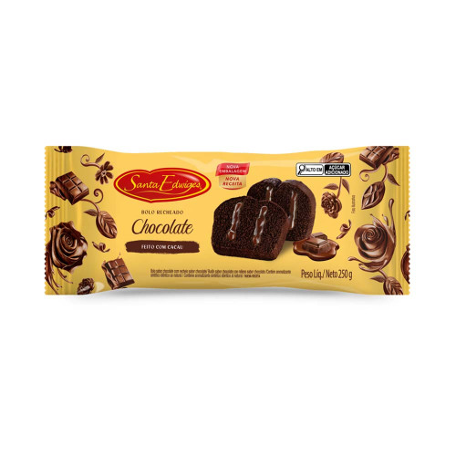BOLO RECHEADO SANTA EDWIGES 250GR CHOCOLATE COM CHOCOLATE - CX COM 24 UN