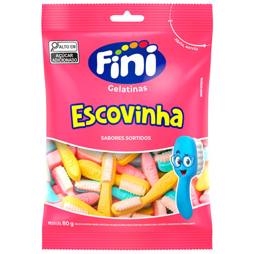 BALA DE GELATINA FINI 80GR ESCOVINHA - CX COM 12 UN