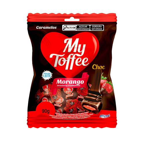 BALA MY TOFFEE RECHEADA 90GR CHOCOLATE COM MORANGO - CX COM 15 UN