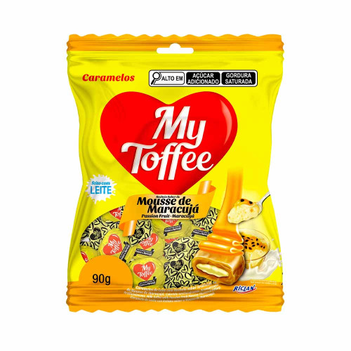 BALA MY TOFFEE RECHEADA 90GR MOUSSE DE MARACUJÁ - CX COM 15 UN