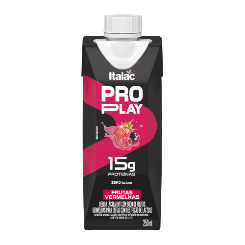 BEBIDA LÁCTEA ZERO PRO PLAY ITALAC 250ML FRUTAS VERMELHAS - CX COM 12 UN