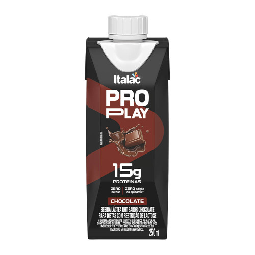 BEBIDA LÁCTEA ZERO PRO PLAY ITALAC 250ML CHOCOLATE - CX COM 12 UN