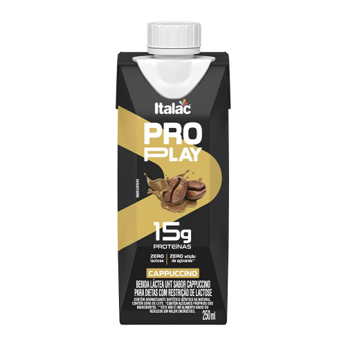 BEBIDA LÁCTEA ZERO PRO PLAY ITALAC 250ML CAPPUCCINO - CX COM 12 UN
