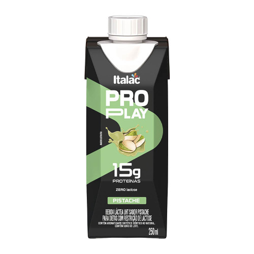 BEBIDA LÁCTEA ZERO PRO PLAY ITALAC 250ML PISTACHE - CX COM 12 UN