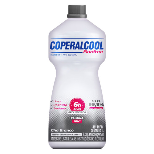ÁLCOOL COPERALCOOL BACTERICIDA 46º GRAUS 1 LITRO CHÁ BRANCO - CX COM 12 UN