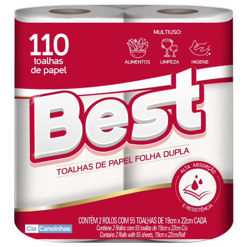 PAPEL TOALHA BEST FOLHA DUPLA COM 2 ROLOS 110 FOLHAS - FD COM 12 PC