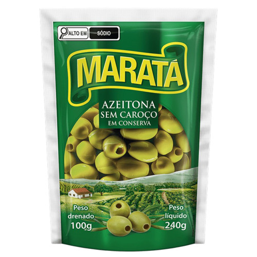 AZEITONA VERDE MARATÁ SACHÊ 240GR SEM CAROÇO - CX COM 12 UN