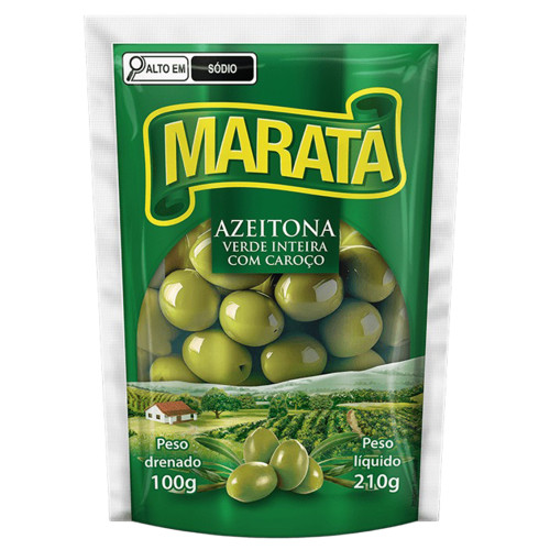 AZEITONA VERDE MARATÁ SACHÊ 210GR INTEIRA - CX COM 24 UN